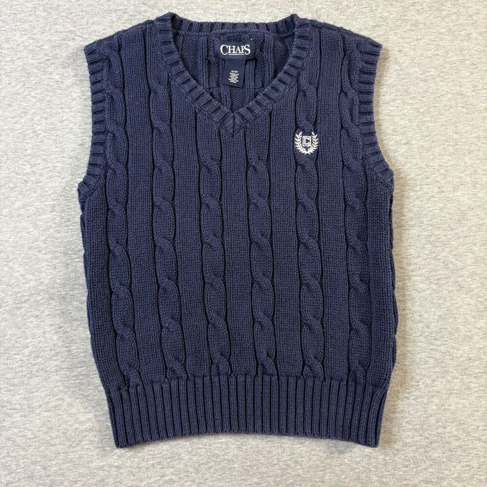 Chaps Cable Knit Blue Sweater Vest Toddler Boy's 4T Preppy Fisherman